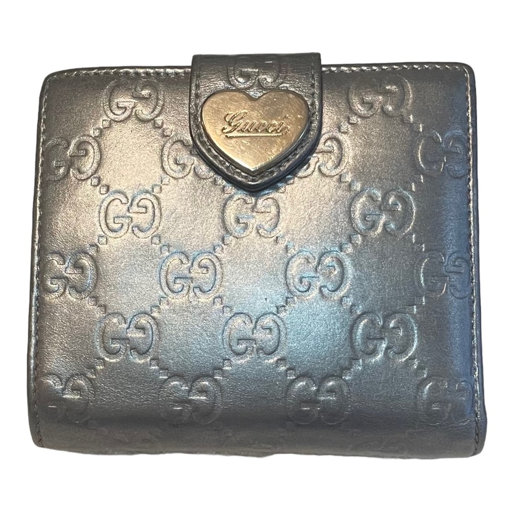 Authentic Gucci Guccissima heart Silver metallic Wallet